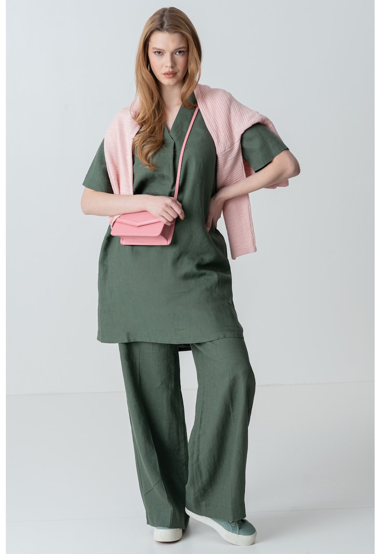 Rochie din in cu decolteu in V