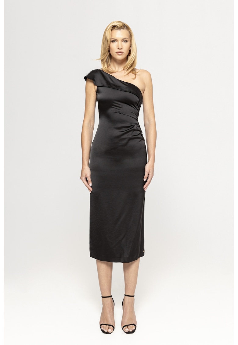 Rochie din satin cu decolteu pe un umar