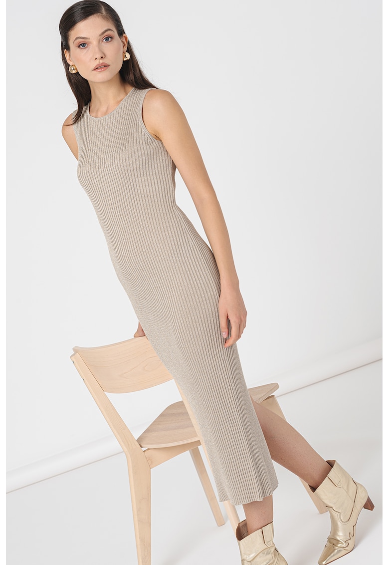 Rochie din tricot cu striatii si aspect stralucitor Ecology