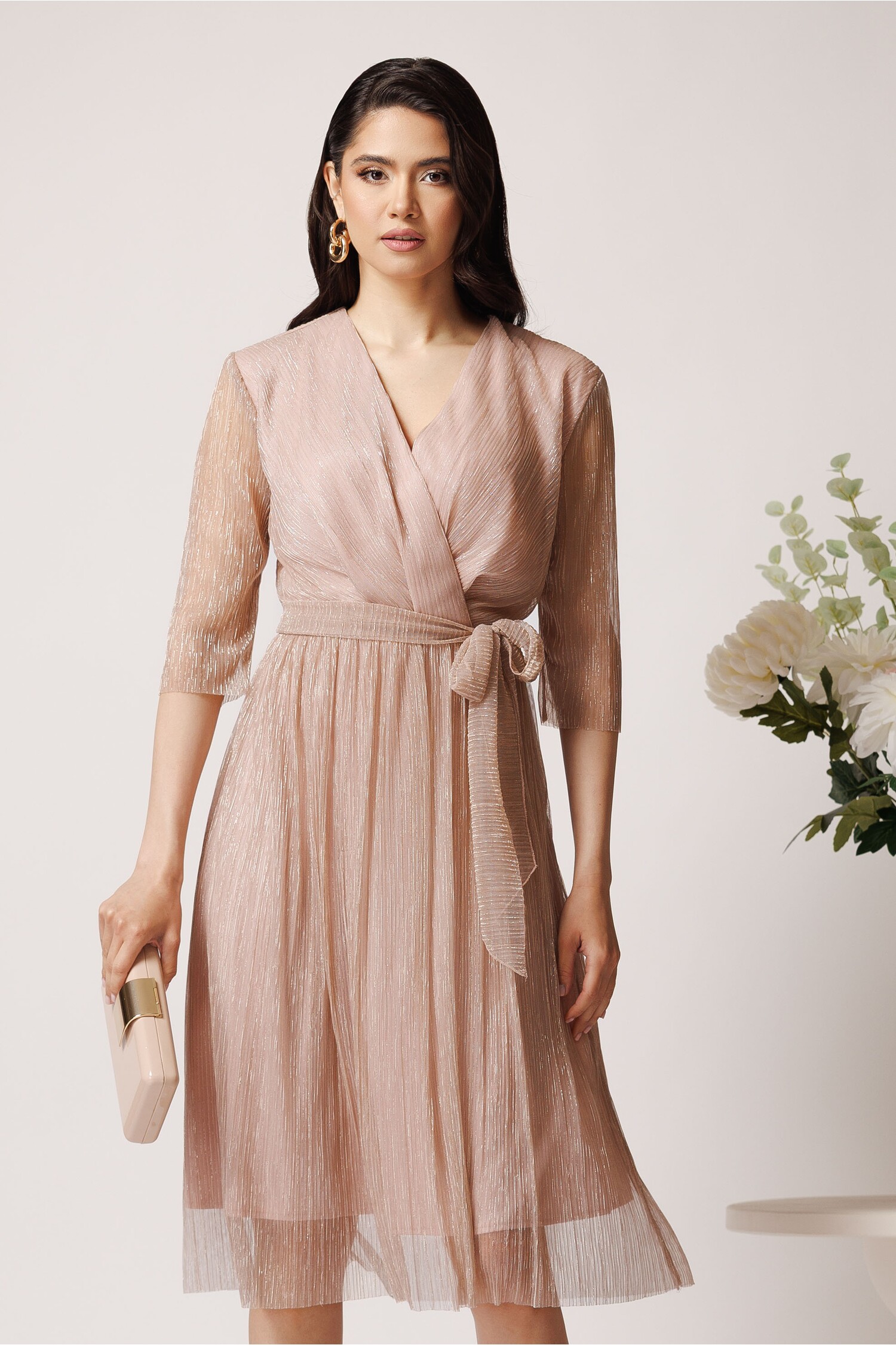 Rochie din voal rose cu lurex auriu- Ella Collection Argentina