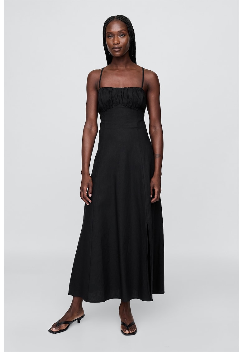 Rochie evazata din amestec de in cu slit lateral