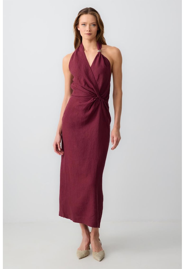 Rochie halter din in cu croiala slim-fit