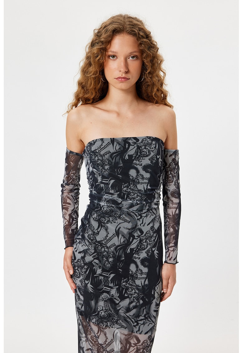 Rochie lunga cu model si decolteu pe umeri