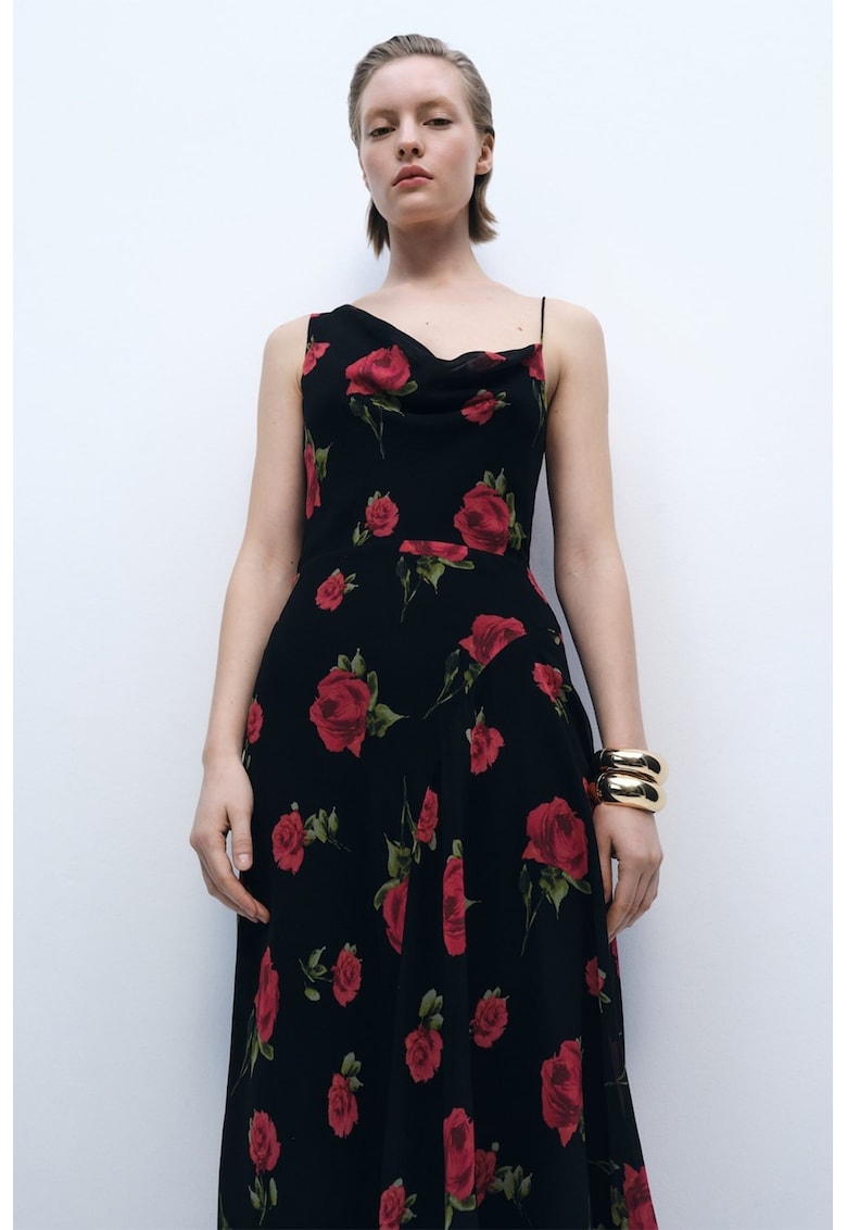 Rochie maxi asimetrica cu model floral