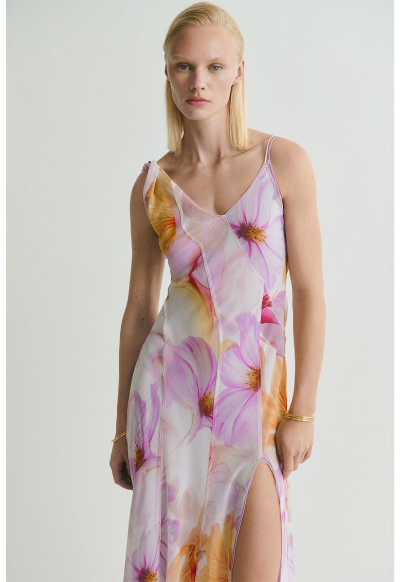 Rochie maxi asimetrica cu model floral
