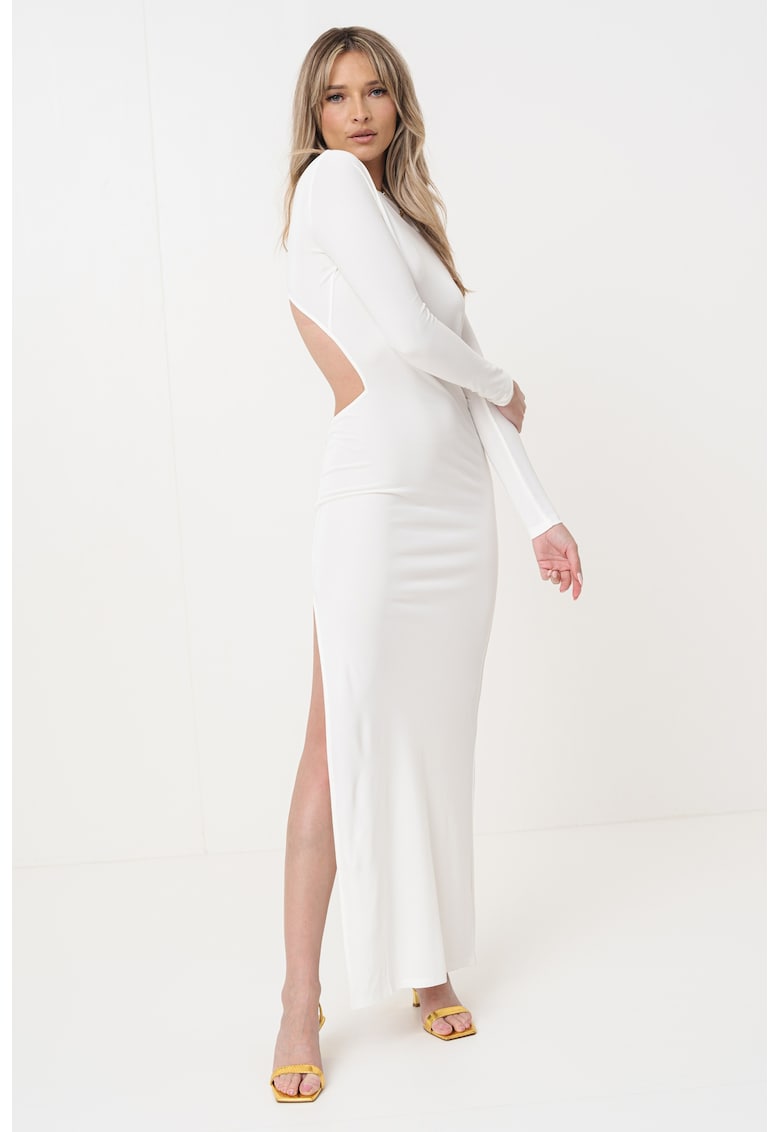 Rochie maxi cambrata cu slit lateral si decupaj pe spate