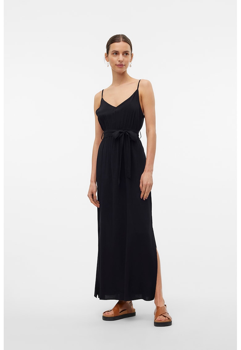 Rochie maxi cu croiala dreapta si cordon in talie