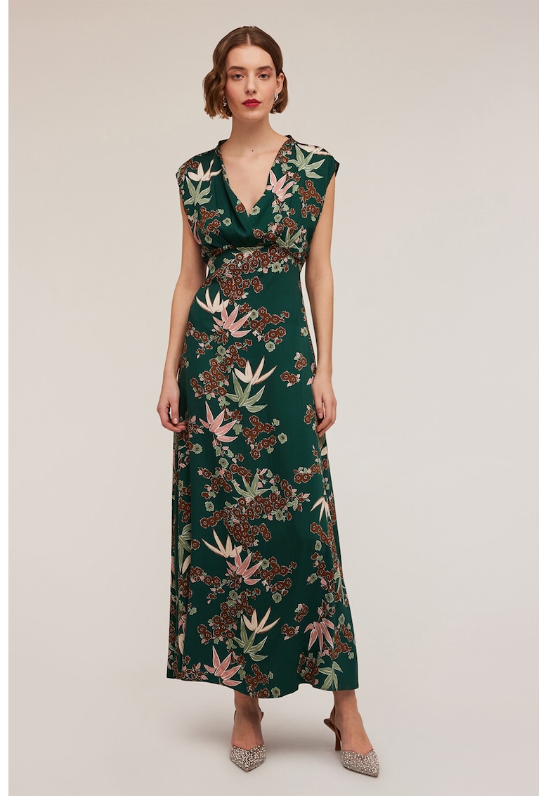 Rochie maxi cu croiala in A si model floral
