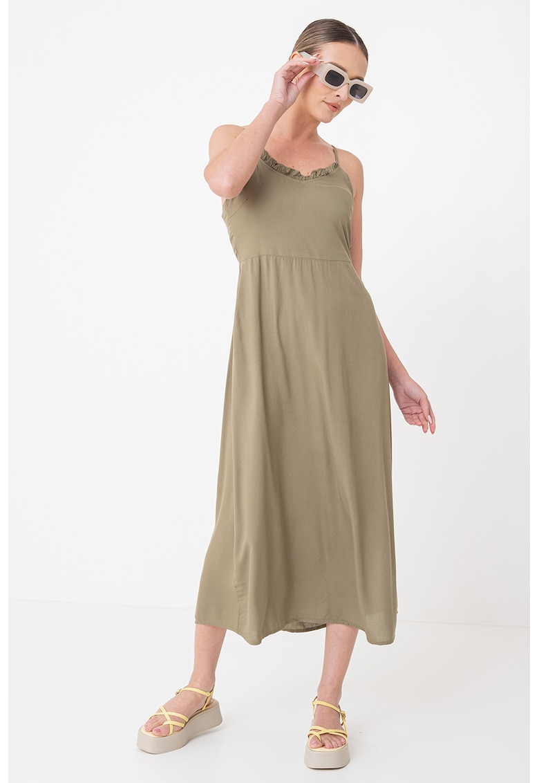Rochie maxi cu decolteu cu volane