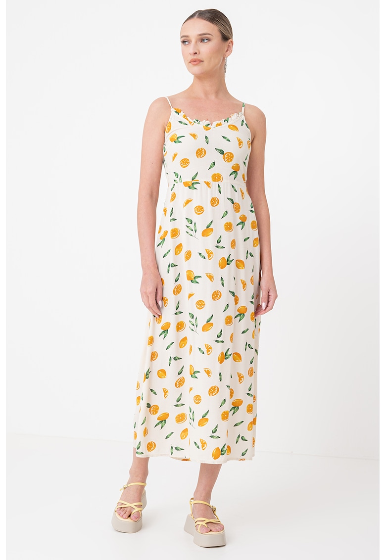 Rochie maxi cu decolteu cu volane