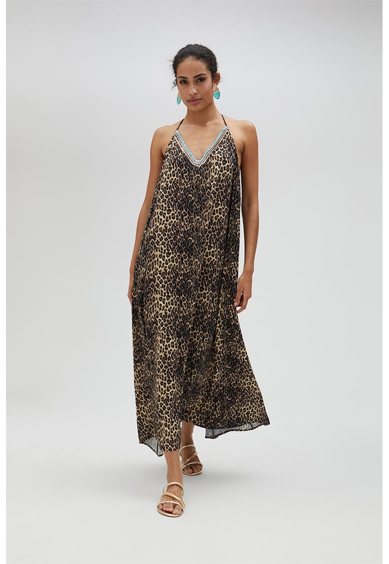 Rochie maxi cu decolteu in V si animal print