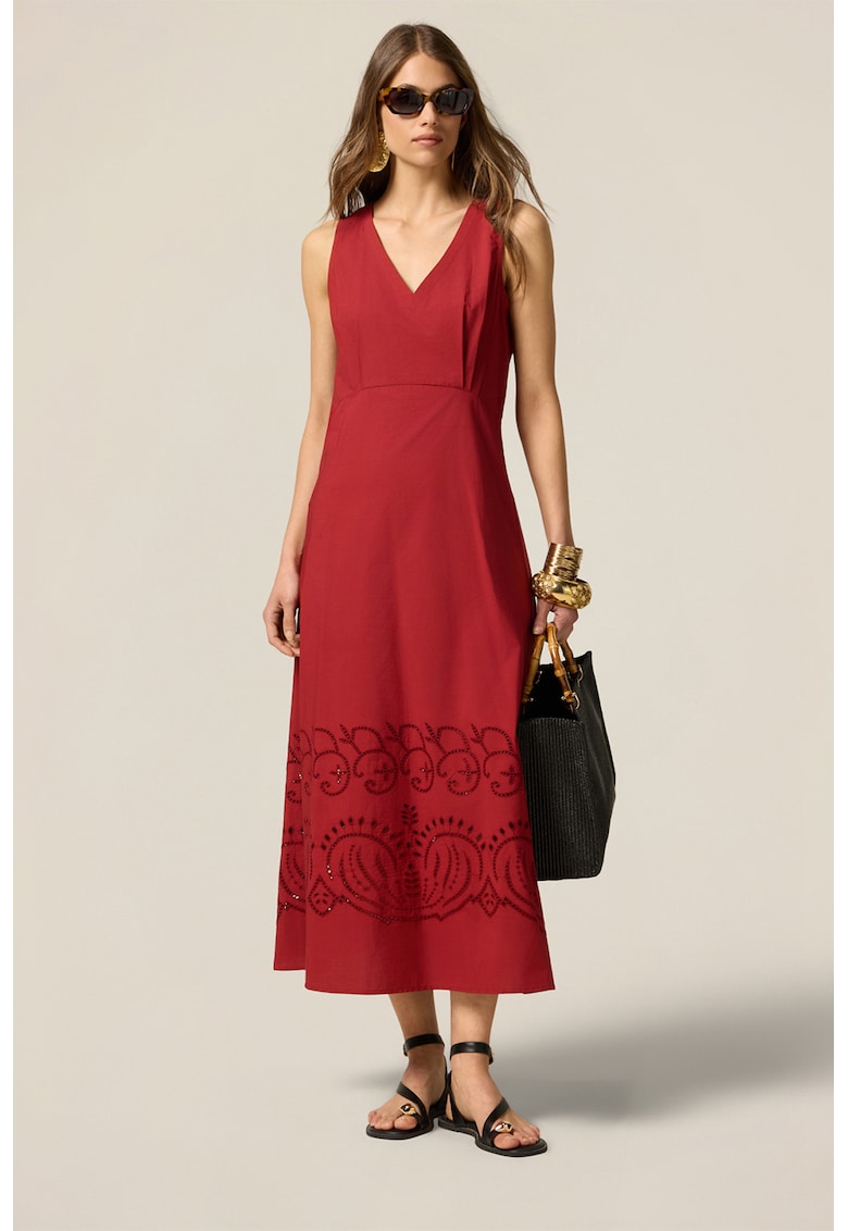 Rochie maxi cu decolteu in V si broderie