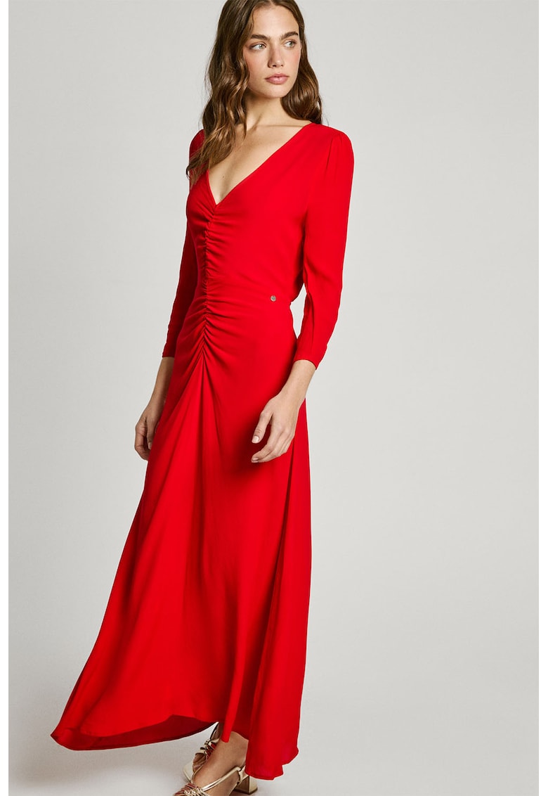 Rochie maxi evazata cu maneci 3/4