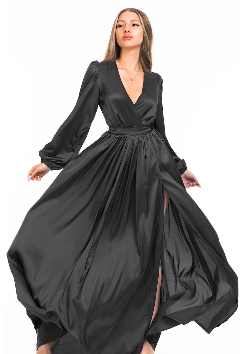Rochie maxi evazata cu slit si model petrecut