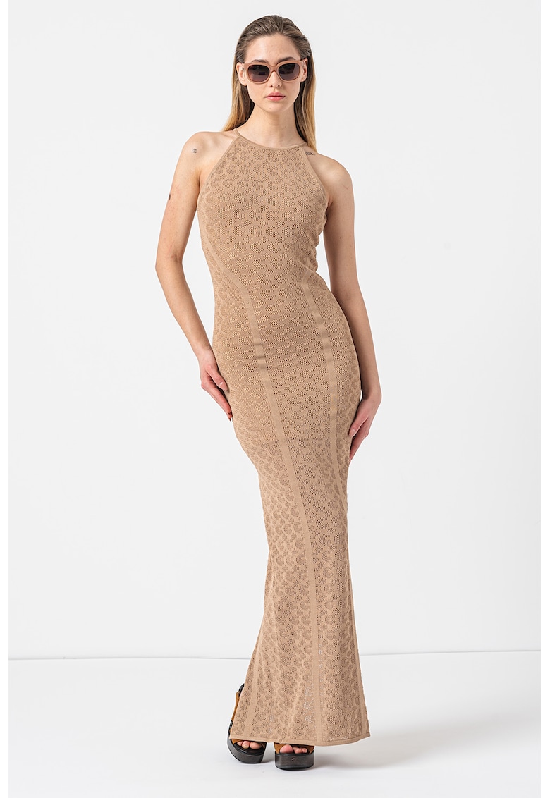 Rochie maxi tricotata fin cu slit pe partea din spate