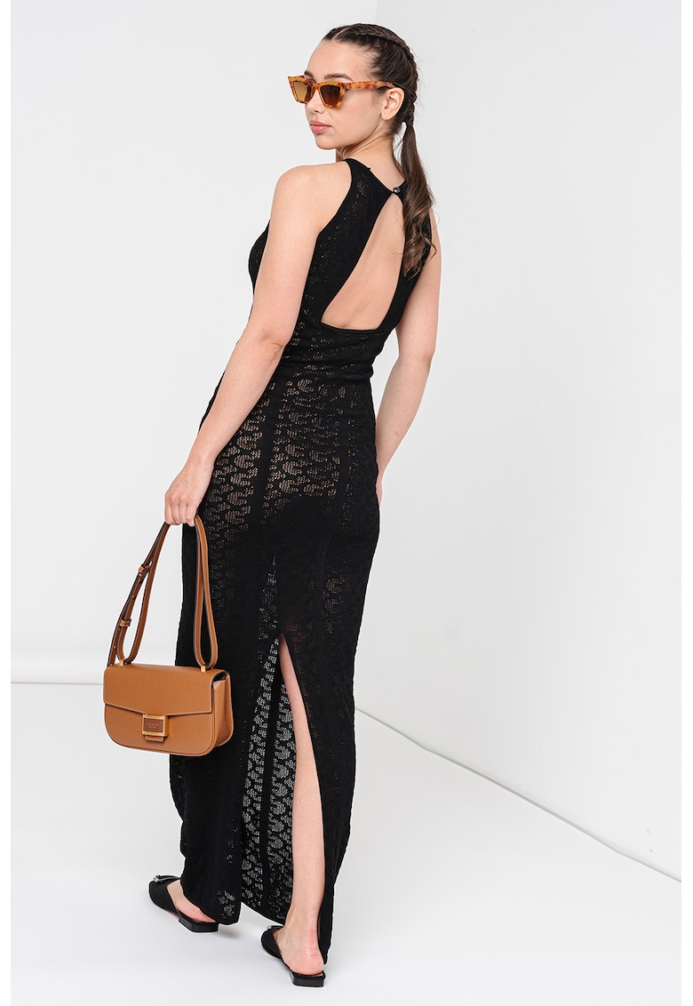 Rochie maxi tricotata fin cu slit pe partea din spate