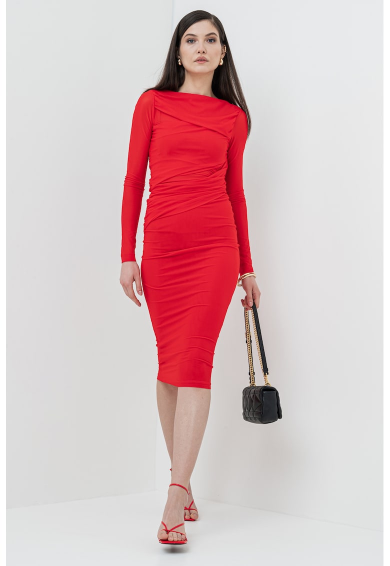 Rochie midi cambrata cu decolteu barcuta