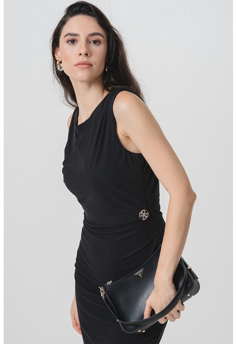 Rochie midi cambrata cu decolteu rotund