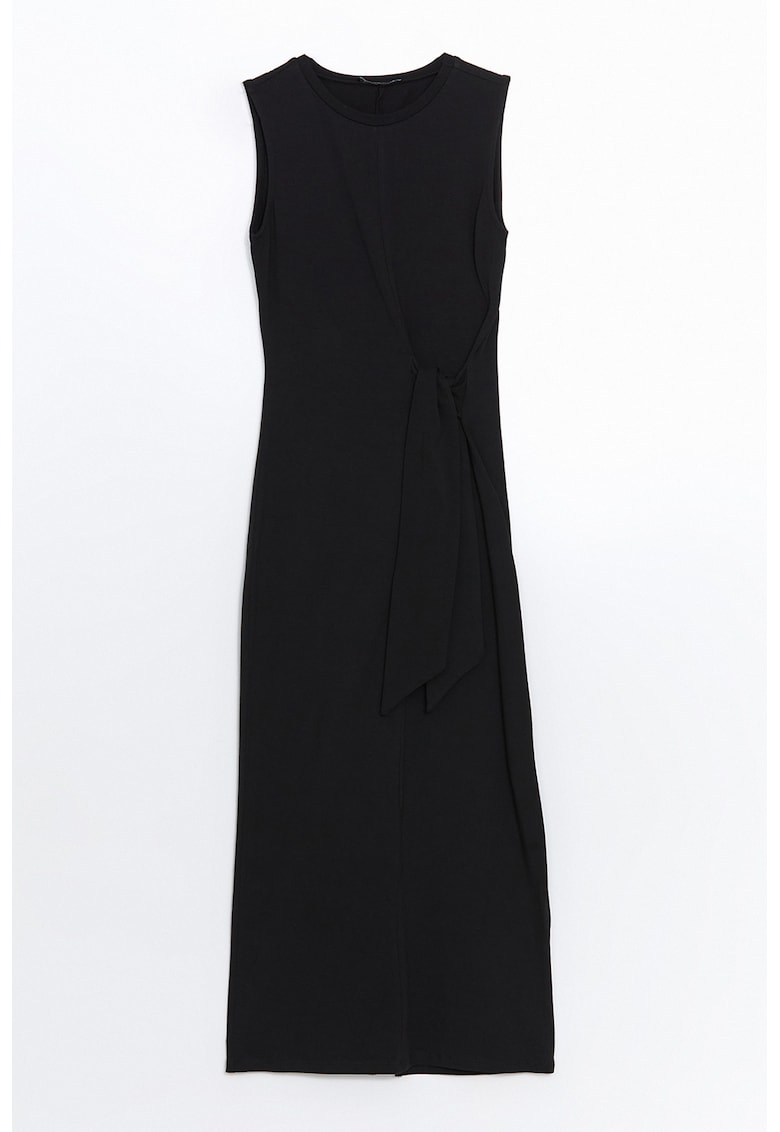 Rochie midi cambrata din amestec de modal cu decolteu la baza gatului