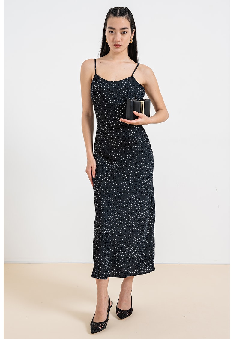 Rochie midi cu buline si slit lateral