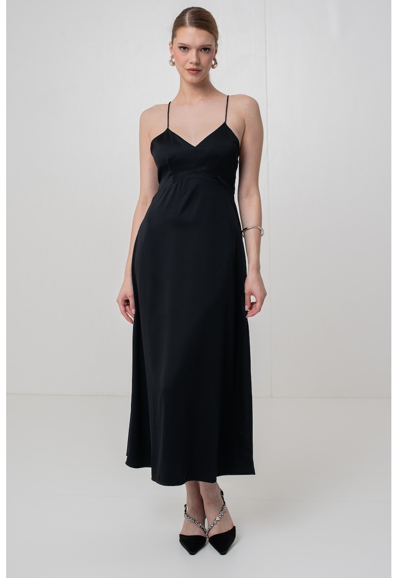 Rochie midi cu croiala dreapta si bretele inguste