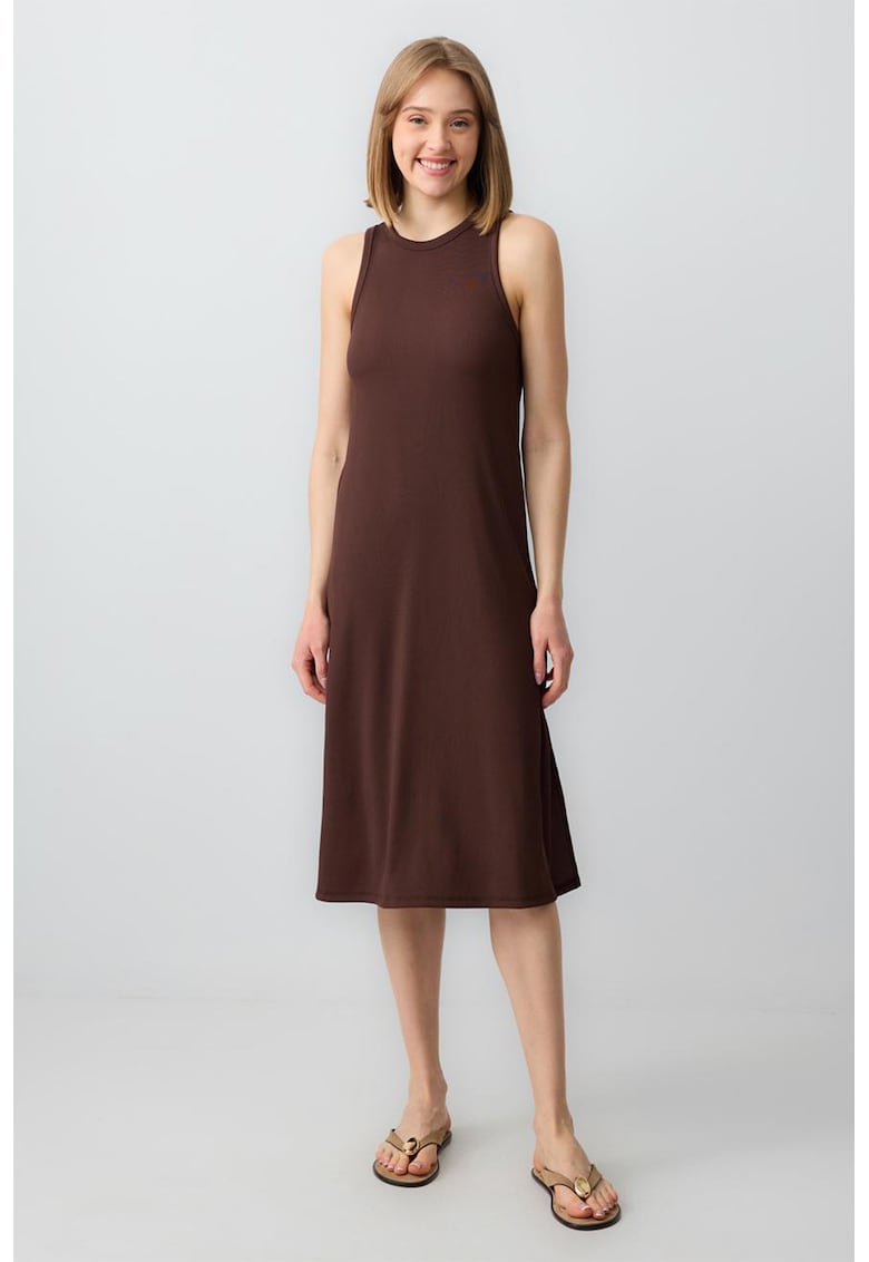 Rochie midi cu croiala dreapta si slit lateral