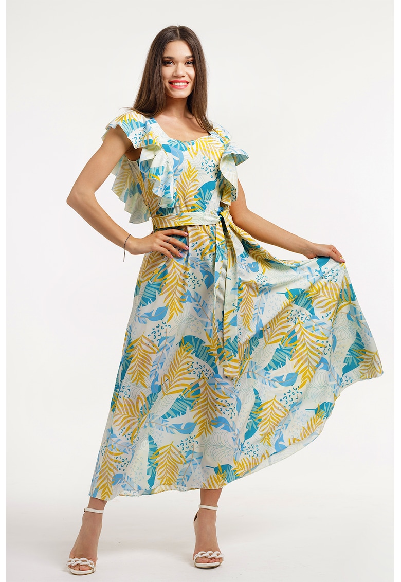 Rochie midi cu croiala in A  - model si cordon in talie