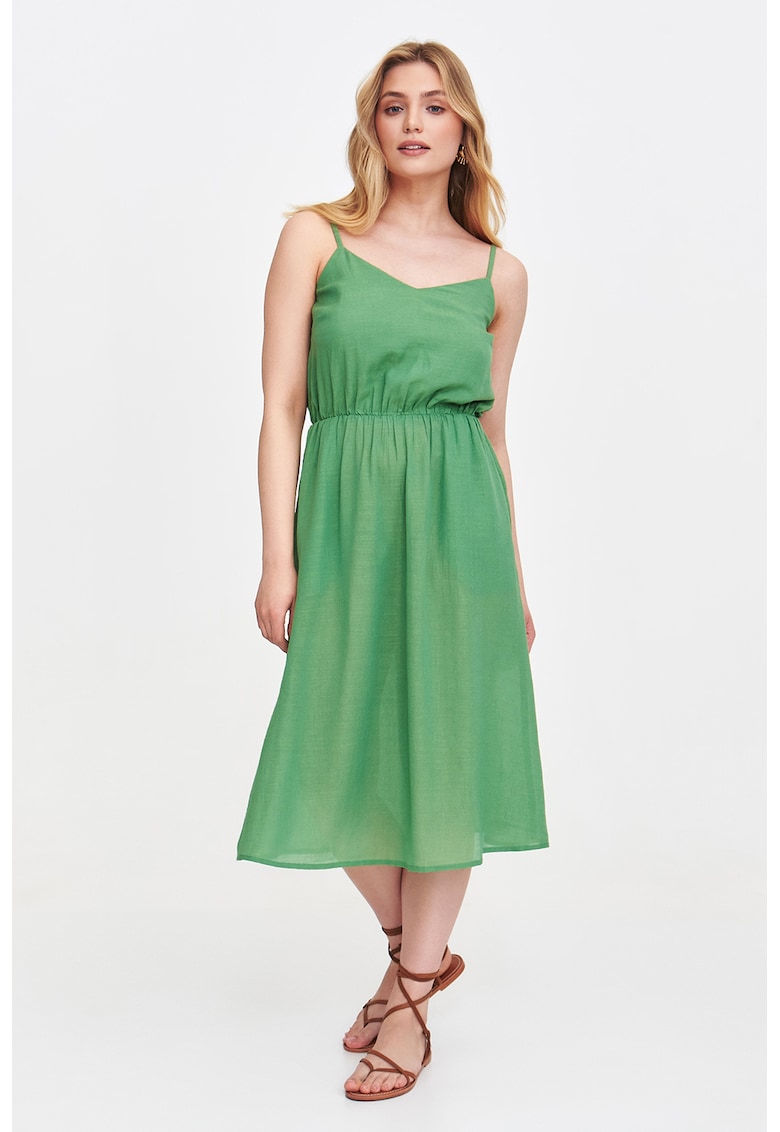 Rochie midi cu croiala in A si bretele subtiri