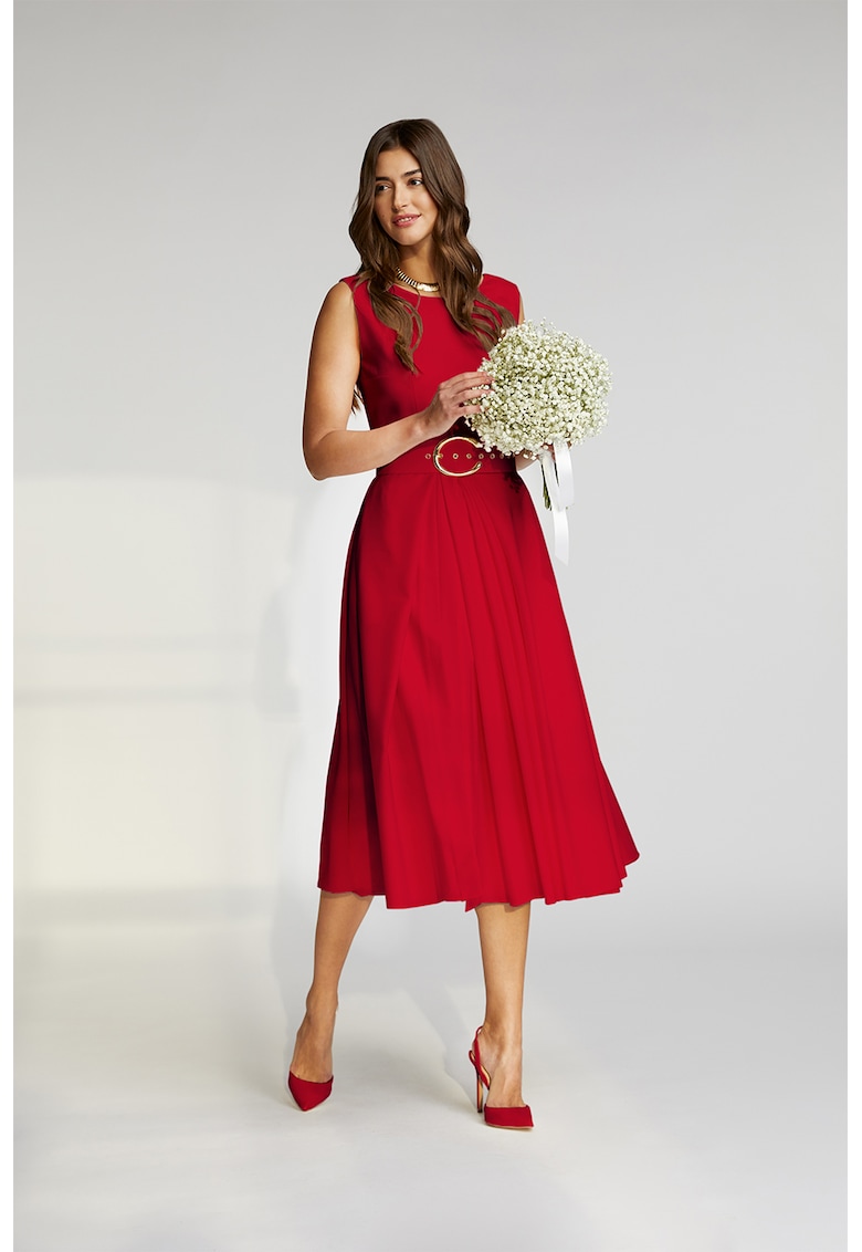 Rochie midi cu croiala in A si curea Vienna
