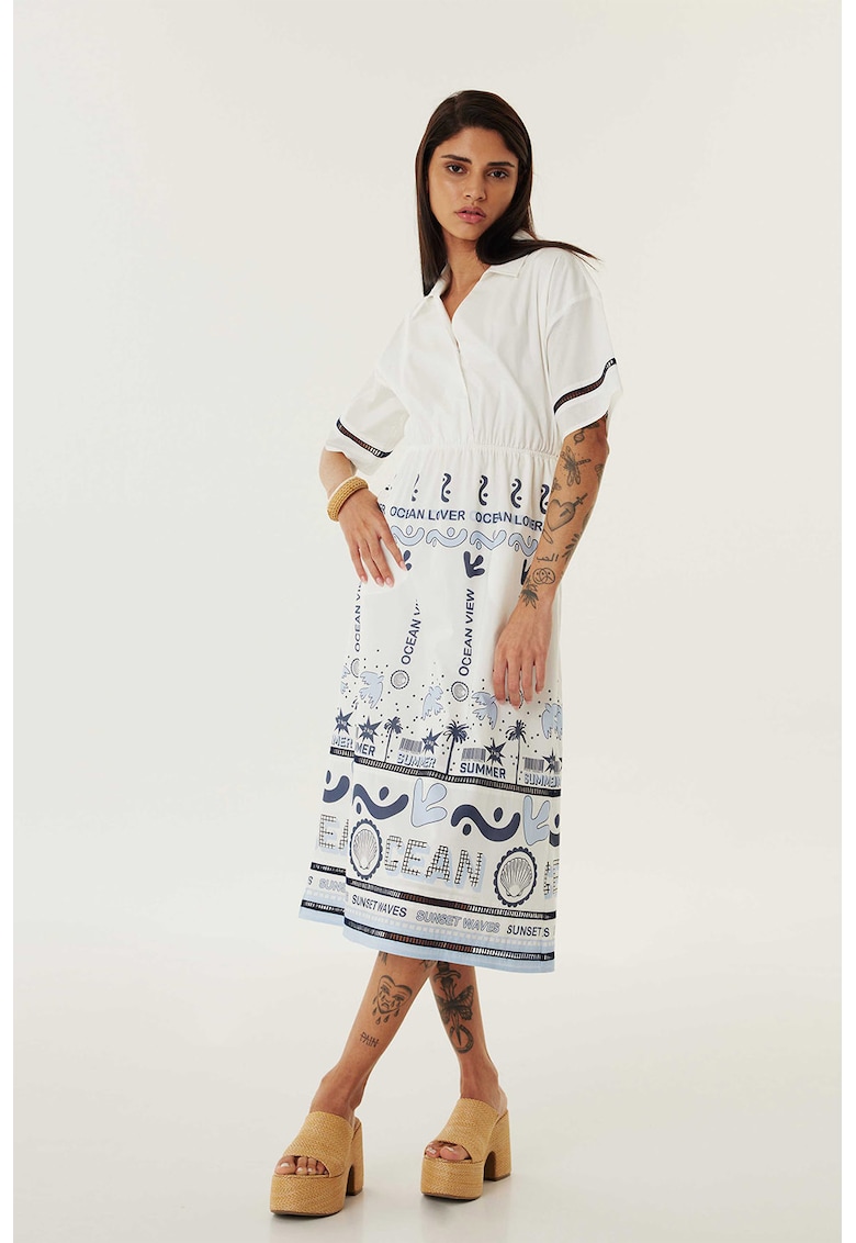 Rochie midi cu croiala in A si decupaj pe spate