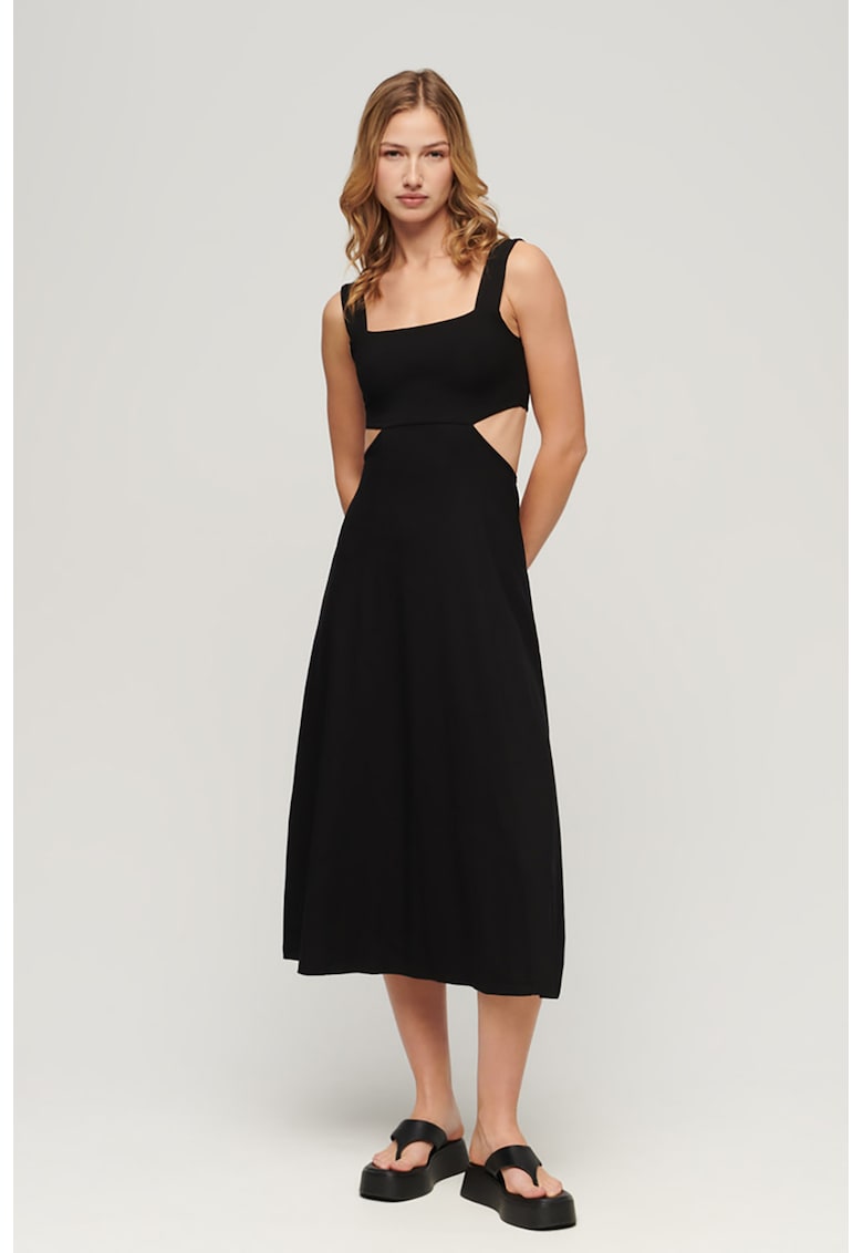 Rochie midi cu croiala in A si decupaje
