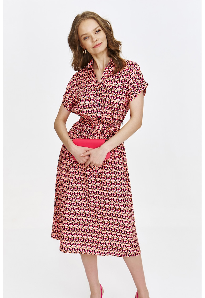 Rochie midi cu croiala in A si fenta cu nasturi
