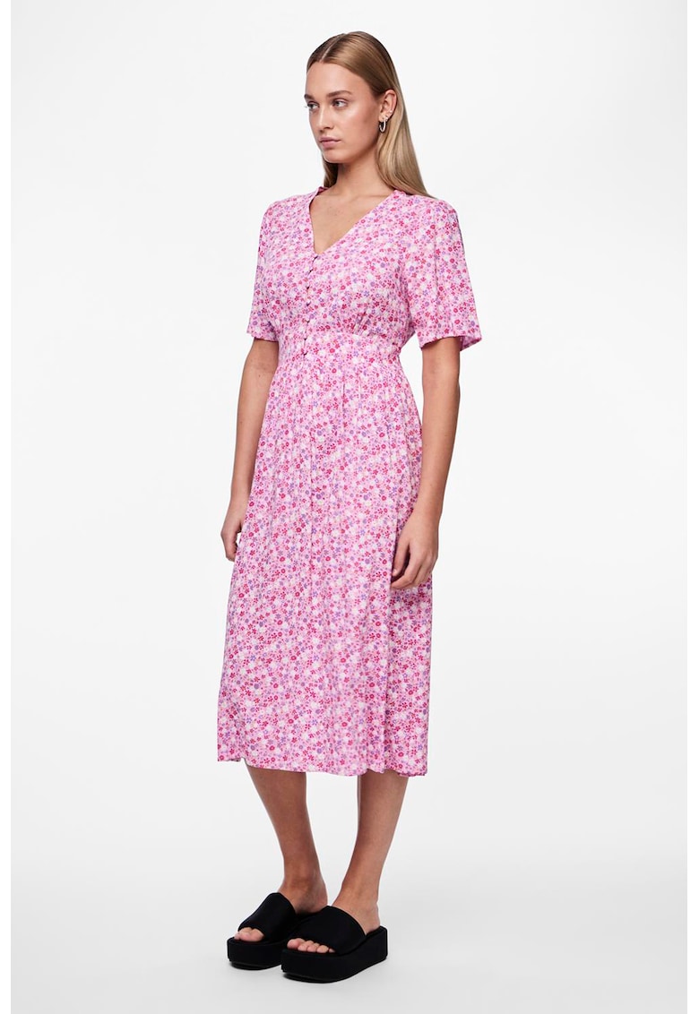Rochie midi cu croiala in A si model floral