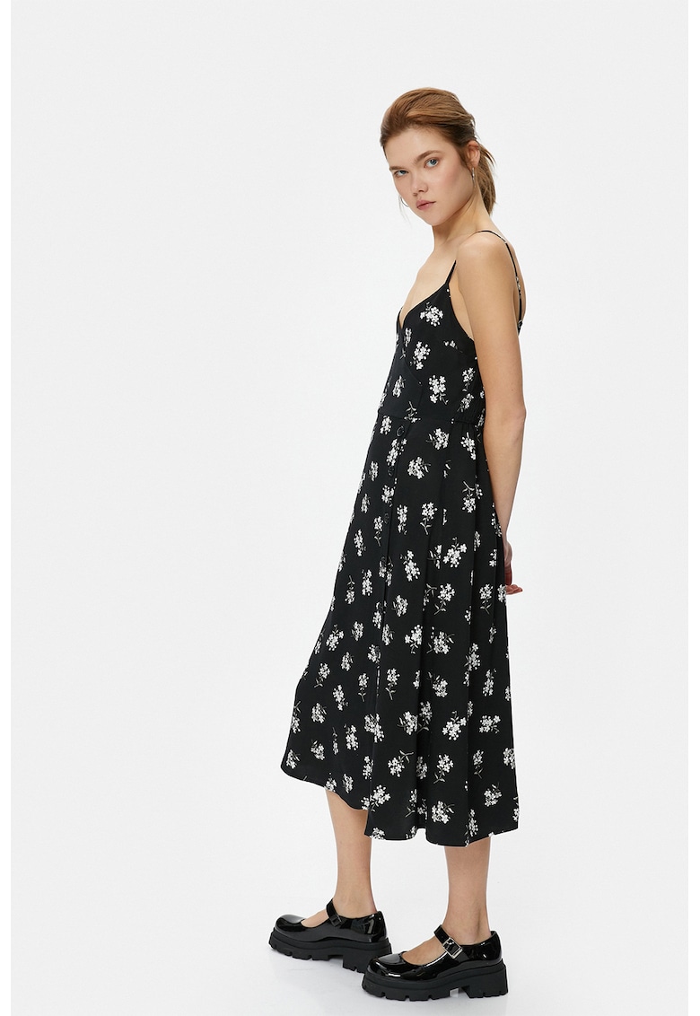 Rochie midi cu croiala in A si model floral