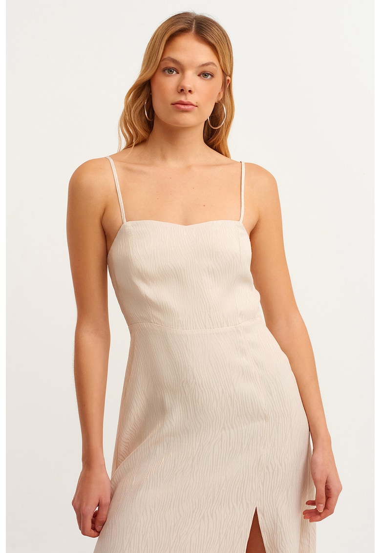 Rochie midi cu croiala in A si slit frontal