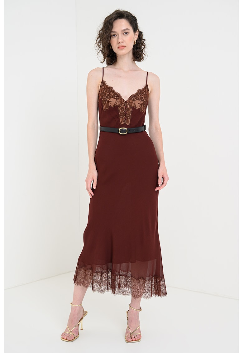 Rochie midi cu croiala pe bie si detalii de dantela