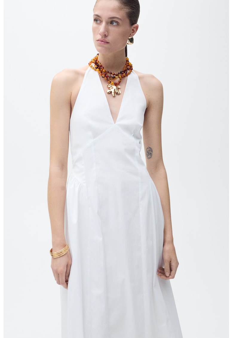 Rochie midi cu decolteu halter si croiala in A
