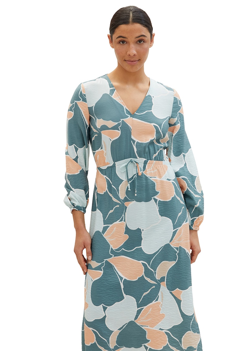 Rochie midi cu decolteu in V si cordon