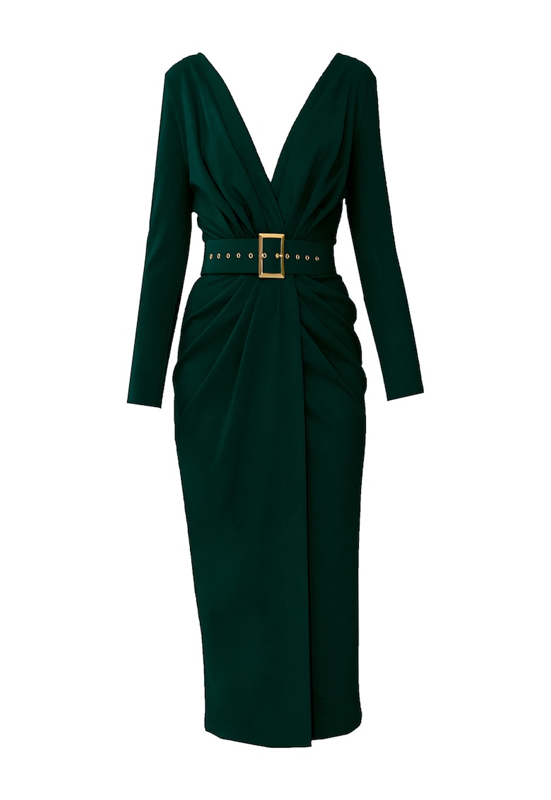 Rochie midi cu decolteu in V si curea Sting