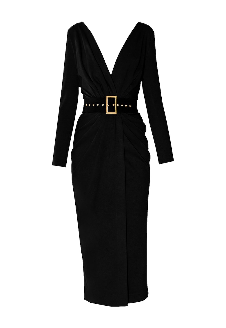 Rochie midi cu decolteu in V si curea Sting