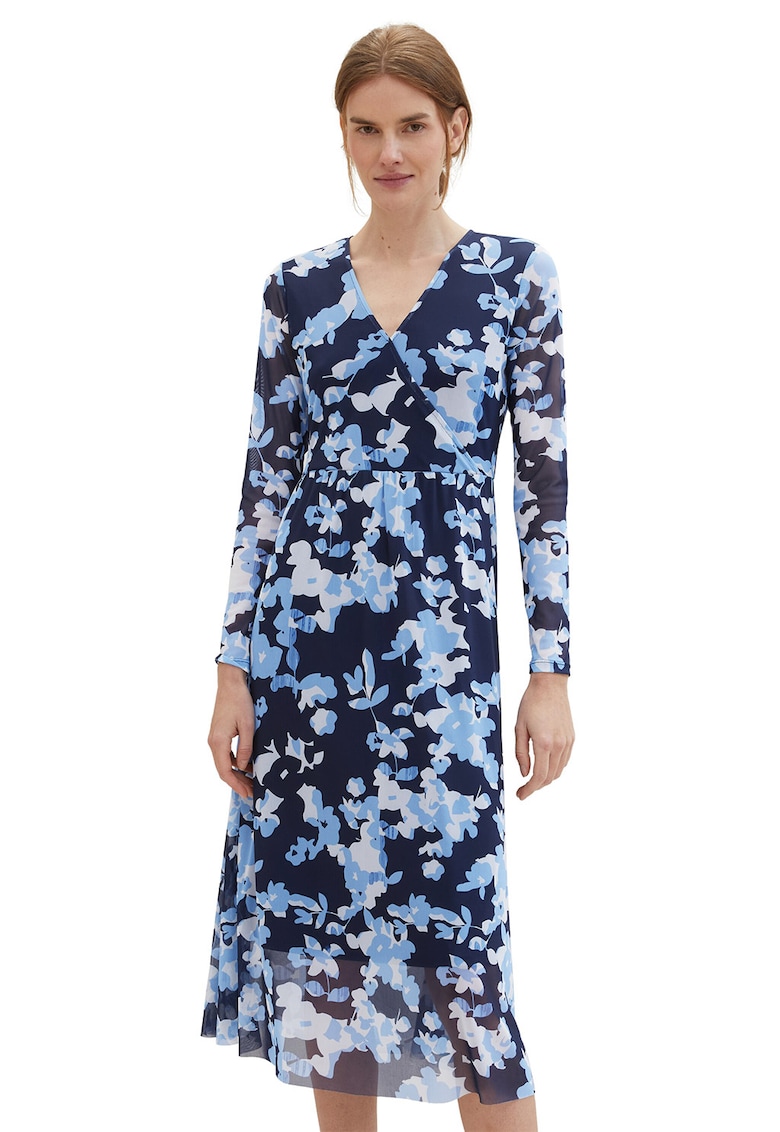 Rochie midi cu decolteu in V si model floral