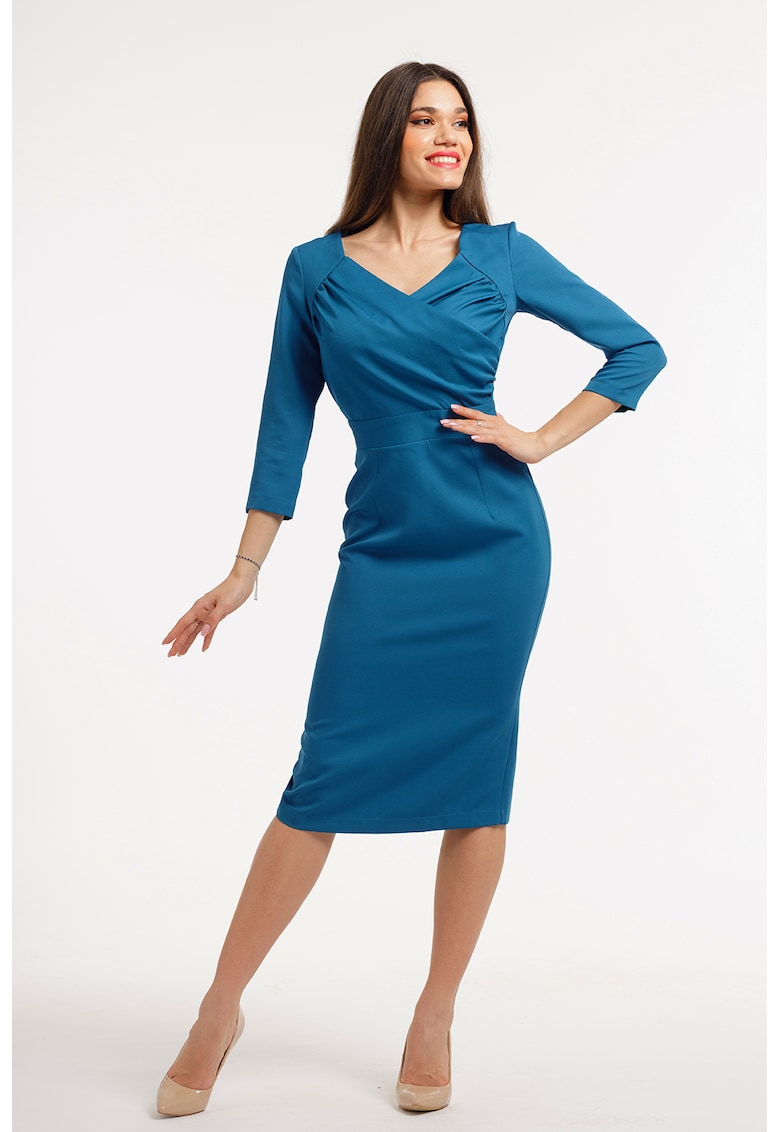 Rochie midi cu decolteu in V si slit pe spate
