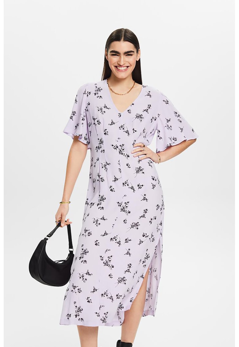 Rochie midi cu decolteu in V si slituri laterale