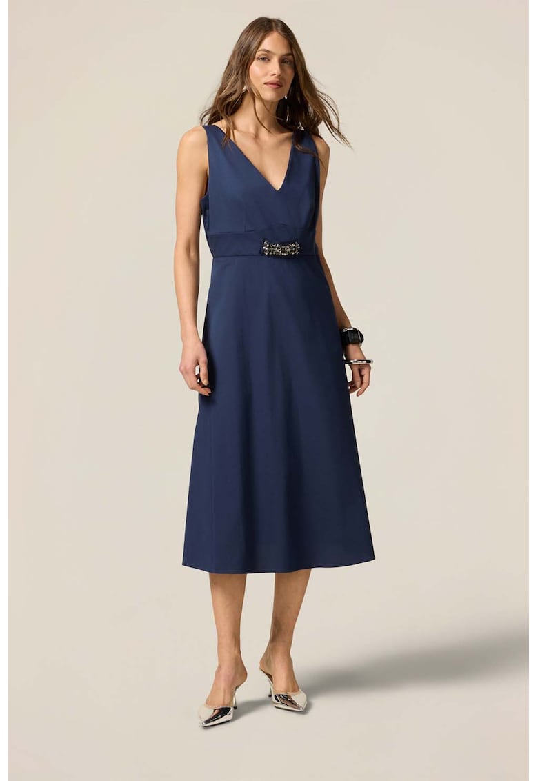 Rochie midi cu decolteu in V si strasuri