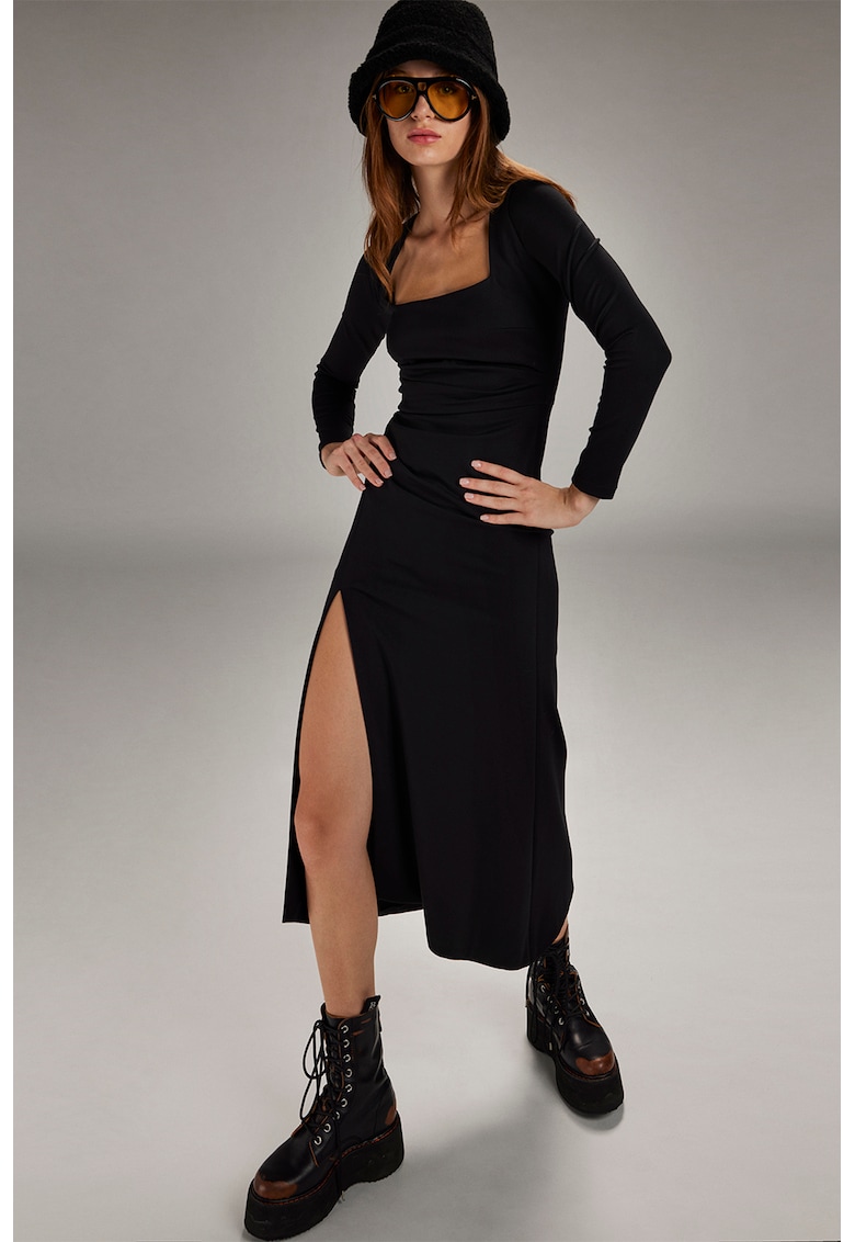 Rochie midi cu decolteu patrat Raven