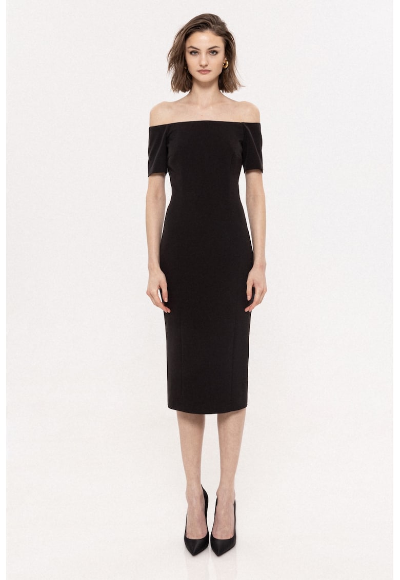 Rochie midi cu decolteu pe umeri