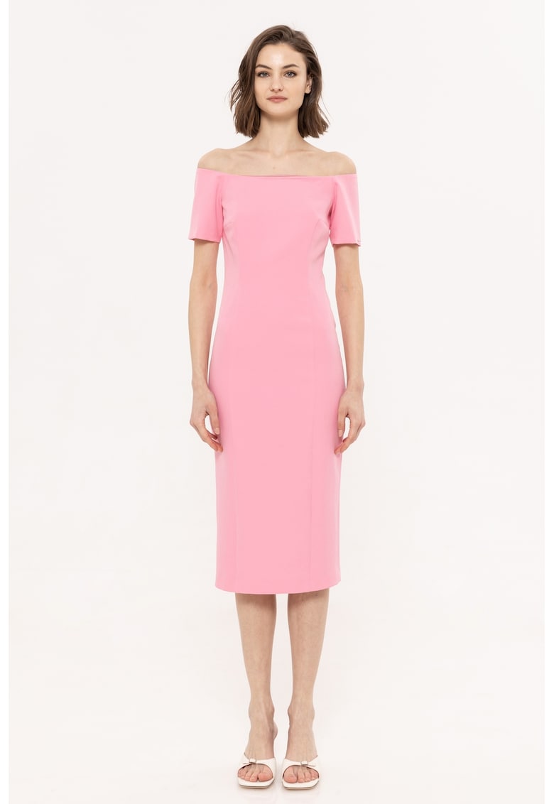 Rochie midi cu decolteu pe umeri