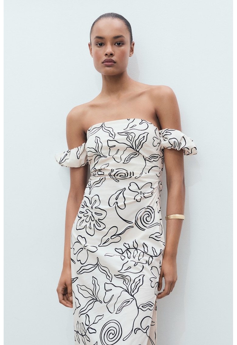 Rochie midi cu decolteu pe umeri