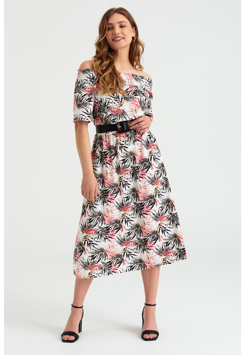 Rochie midi cu decolteu pe umeri