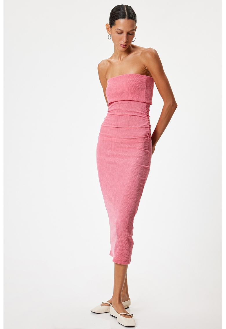 Rochie midi cu decolteu pe umeri si fronseuri